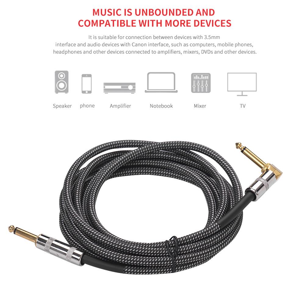 3 Meters  10 Feet Musical Instrument Audio Guitar Cable Cord 1 4 Inch Straight To Right Angle Gold Plated TS Plugs PVC