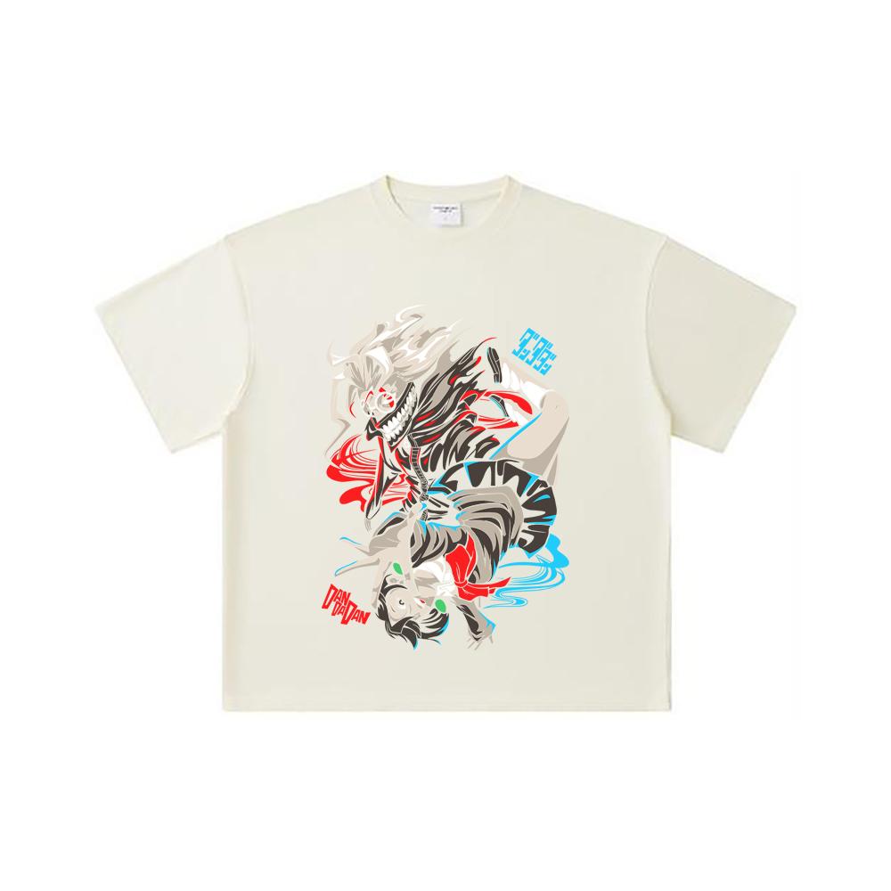 260 GSM Doppelgarn 32er Zählung 100% Baumwolle Dandadan V38 Okarun Momo Druck Unisex Schweres Baumwoll-T-Shirt