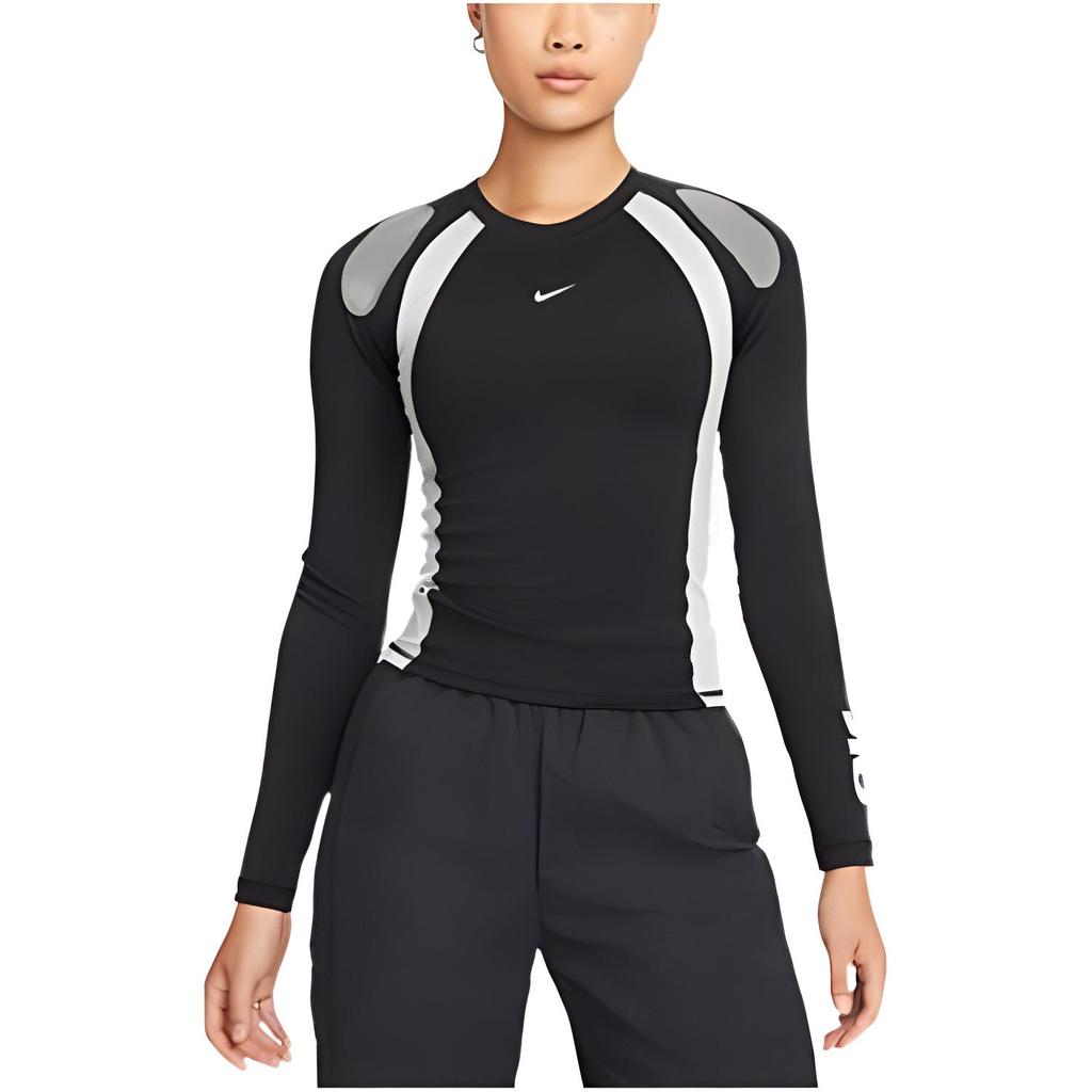 Nike Sportswear Color Block Logo Slim Fit Long Sleeve T-Shirt Women Tops Black DM6081-010