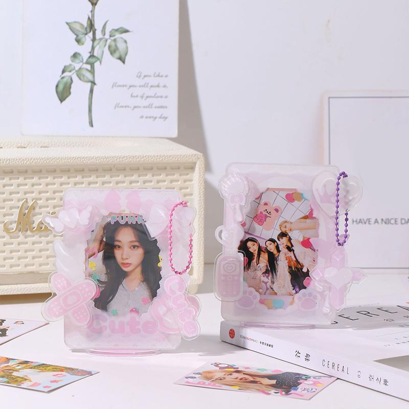 3 Inch Acrylic Photo Frame Idol Postcards Display Photo Cards Decoration Card Holder Fashion Chain Stand Card Protective Case
