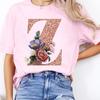 Custom Naam Letter Combinatie Mode Dames T-shirt Roségoud Bloemen Lettertype A B C D E Korte Mouw Tops Zwart T-shirt Tee