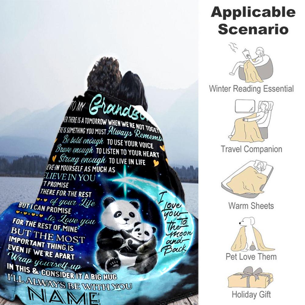 Goodnight Panda Grandson Personalized Name Blanket Multi-purpose Personalized Blanket Soft & Cozy Perfect for Home Decor Sofa Picnics Office Chair