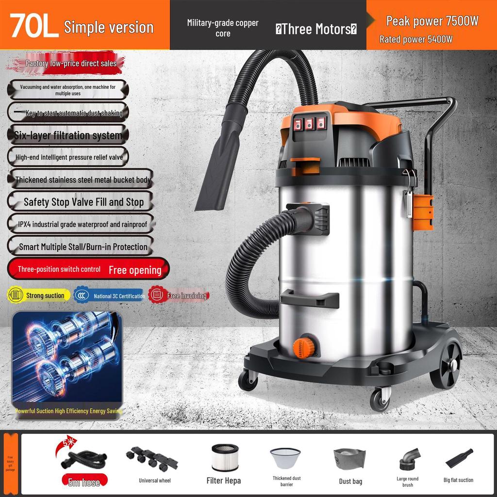 Aspirador Industrial de Alta Sucção para Uso Seco/Molhado - Ideal para Limpeza Inicial, Lava-Rápidos e Acabamento de Juntas