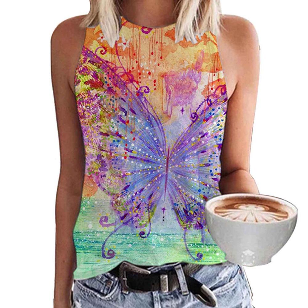 Summer Colorful Butterfly Floral 3D Print Tank Tops Women Streetwear Y2k Oversized Vest Off Shoulder Sleeveless Woman Camisole
