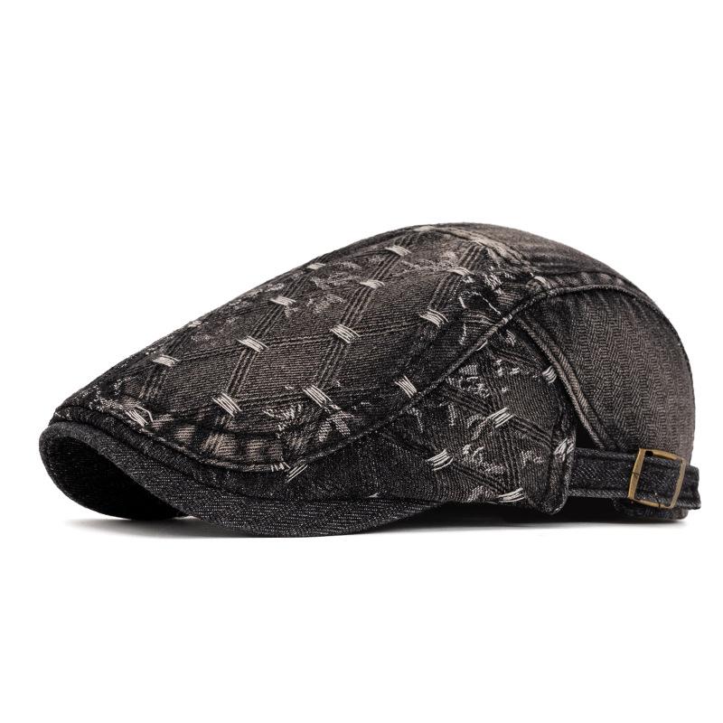 Denim Forward Hat Men's Spring Summer British Cap Jacquard Beret Women's Newsboy Hat Peaked Cap