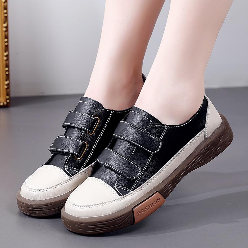 Fashion Handmade Ladies Shoes 2025 Spring Retro Genuine Leather Flat Shoes Women Mixed Colors Soft Bottom Casual Shoes Footwear