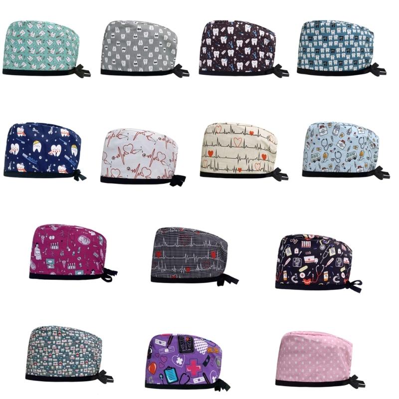 Turban Scrub Caps for Beauty Salon Comfortable Doctor Nurse Surgeon Hat for Hospital Staff Printed Working Hat for Bakery