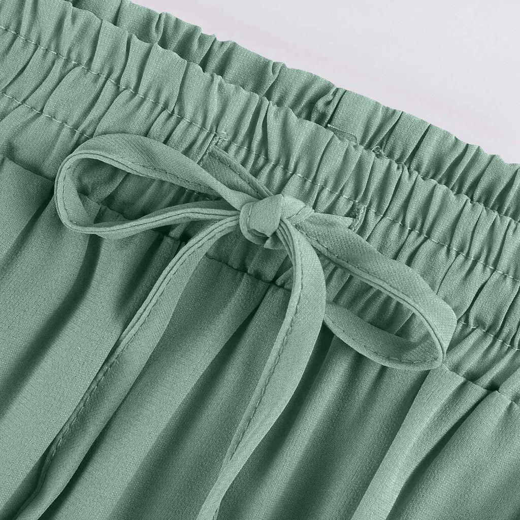 Women's Fashion Color Elastic Waist Skirt Loose Casual High Waist Tie Long Skirt