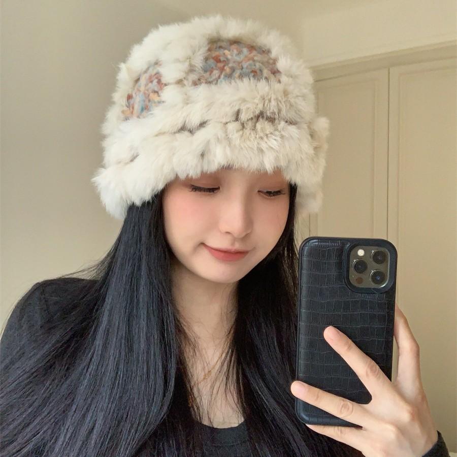 Soft Waxy Rabbit Fur Warm Hand Knitted Hat for Women New Autumn and Winter Ski Sweet Lion Awakening Wool Hat
