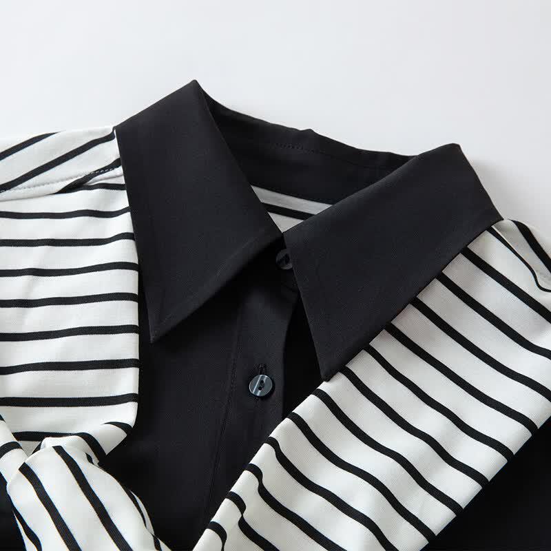Women's Classic Striped Shawl Faux Two-Piece Shirt