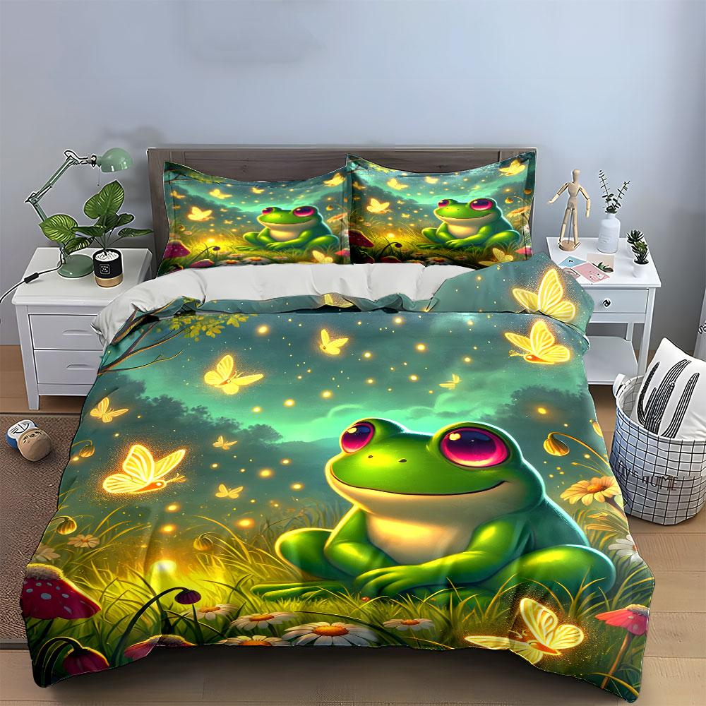 "Nature-Inspired Frog Night Light Set" kid's and adults' bedroom decor, Exquisite three-piece bedding set gift