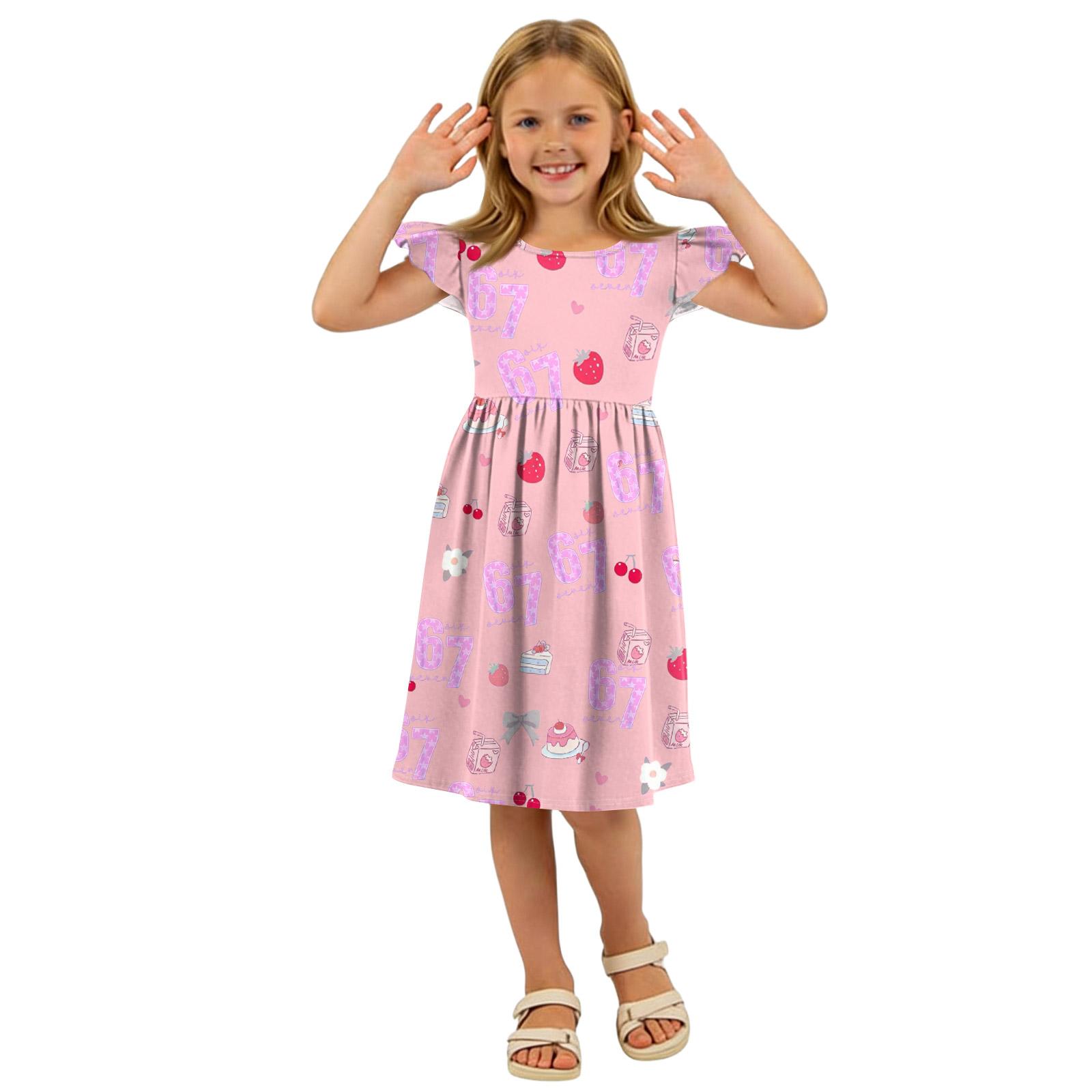 

Children s Fashion Casual Flying Sleeve Dress 120 рожевий