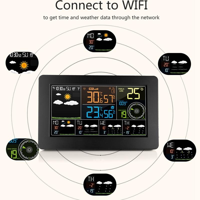 Digital Wall Alarm Clock Household WiFi APP Weather Station Color LCD Thermometer Hygrometer Barometric Pressure Wind Weather