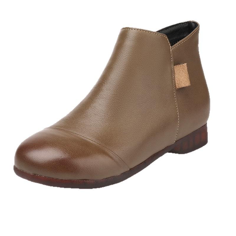 Soft leather super soft mother shoes spring and autumn soft sole comfortable short boots large size flat women's shoes middle-aged and elderly ro