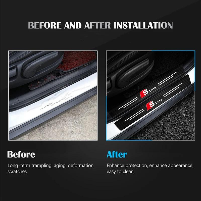 1/4/5Pcs Car Door Sill Scuff Plate Decor Carbon Fiber Stickers For qaz19 Sline A3 A1 A4 B8 B7 A6 C7 A5 A7 A8 B9 B6 C6 Q2 Q3 Q5 Q7