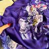 Luxury  Women Summer Silk Scarves Purple Flowers Print Shawls Wraps Soft Female Beach Bandanna Foulard Muffler Scarf