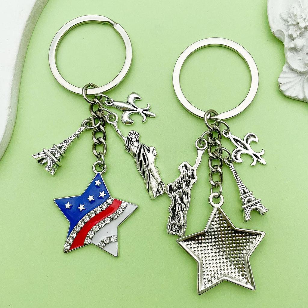 Independence Day Flag Heart & Star Earrings Keychain Pendant