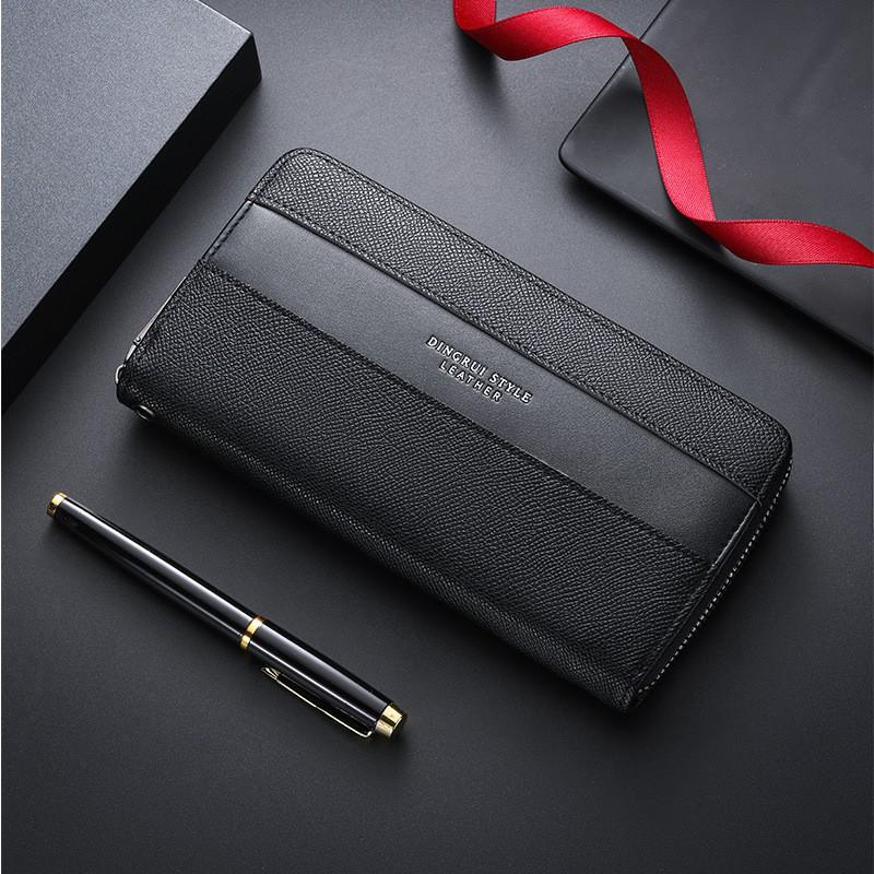 

Новая мужская высококачественная сумка для мобильного телефона на молнии с узором «ли Чи», множеством слотов для карт, кошельком Zero, для бизнеса 19.8X2.5X10.5 чёрный