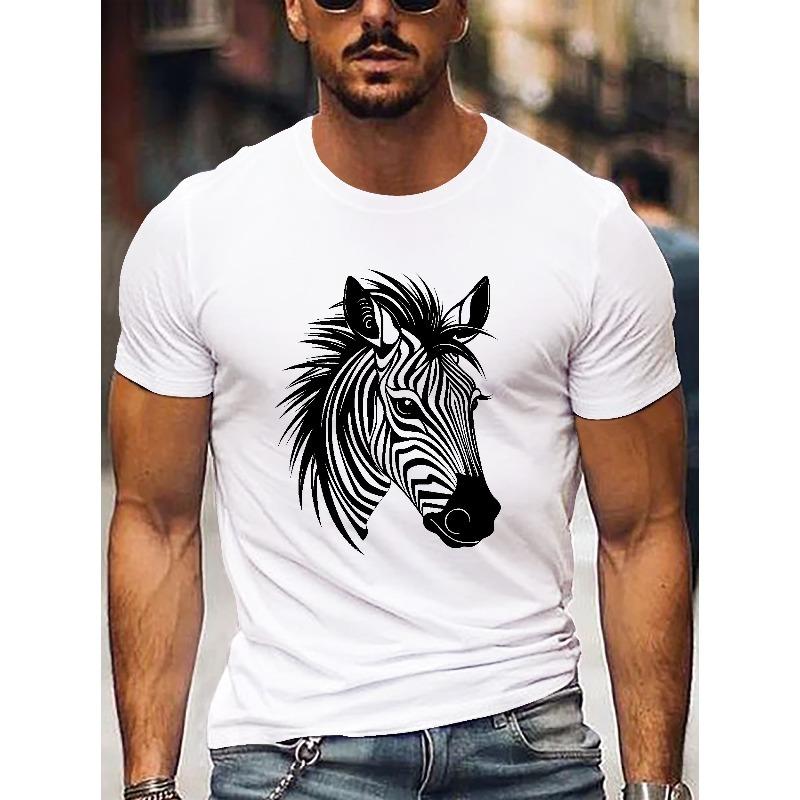European Size Men'S Summer Short Sleeve T-Shirt with Cartoon Zebra Design - Comfortable And Breathable