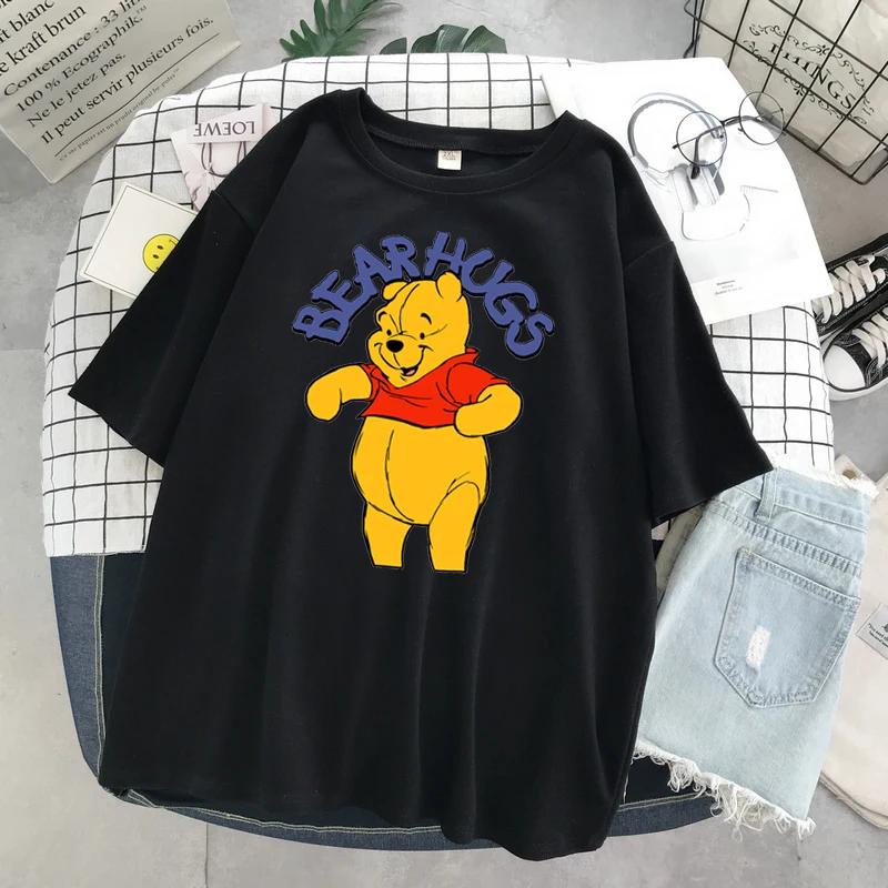 

MINISO Winnie Disney Women Men Tshirts Pooh Bear Cartoon Kawaii Tops Fashion Oversized Clothing Short Sleeve Hotselling Top S