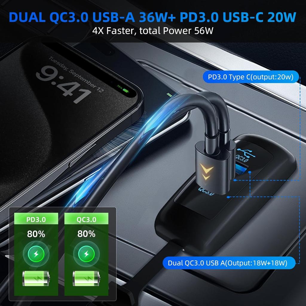 2PCS 3 Ports 12V RV USB Outlet 56W, 2PCS Type-C PD3.0 Quick Charge & Dual QC3.0 Panel Wall Surface Mount, Automotive Car Multi-Port USB Socket