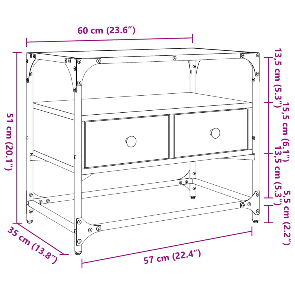 TV Cabinet with Glass Top Smoked Oak Finish 60 x 35 x 51 cm Engineered Wood