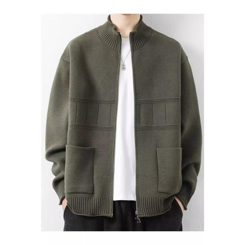 Men Stand Collar Loose Long Sleeve Knitted Cardigan Casual Outerwear