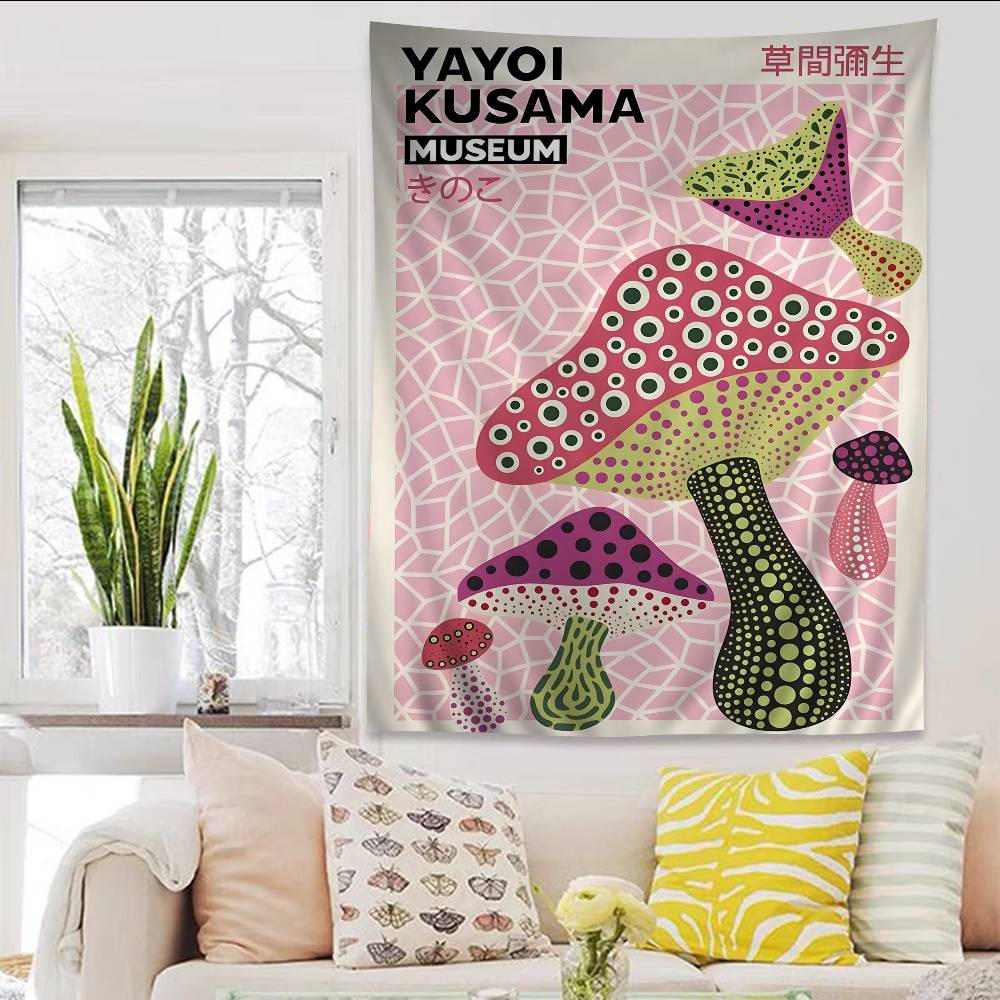 Yayoi Kusama Art Exhibition Pumpkin Flower Wall Art Hanging Bohemian Tapestry Home Decoration hippie bohemian Home Decor