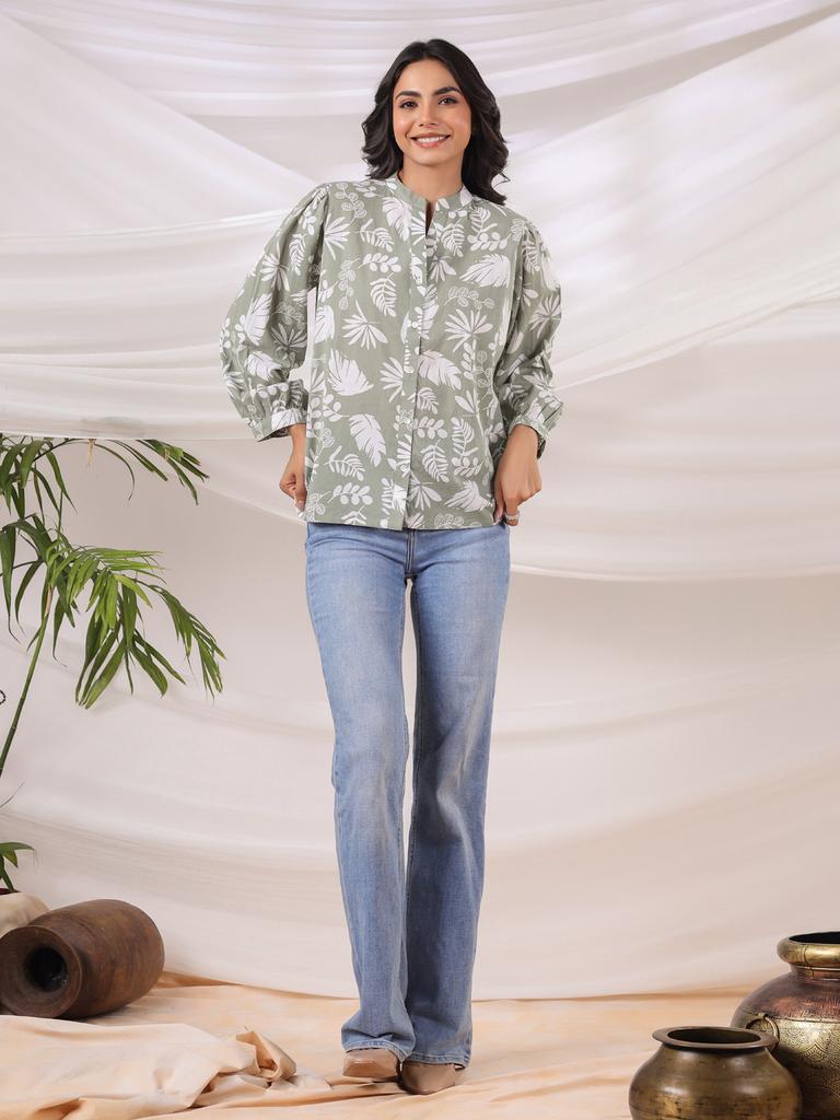 Sage Green Printed Office Shirt