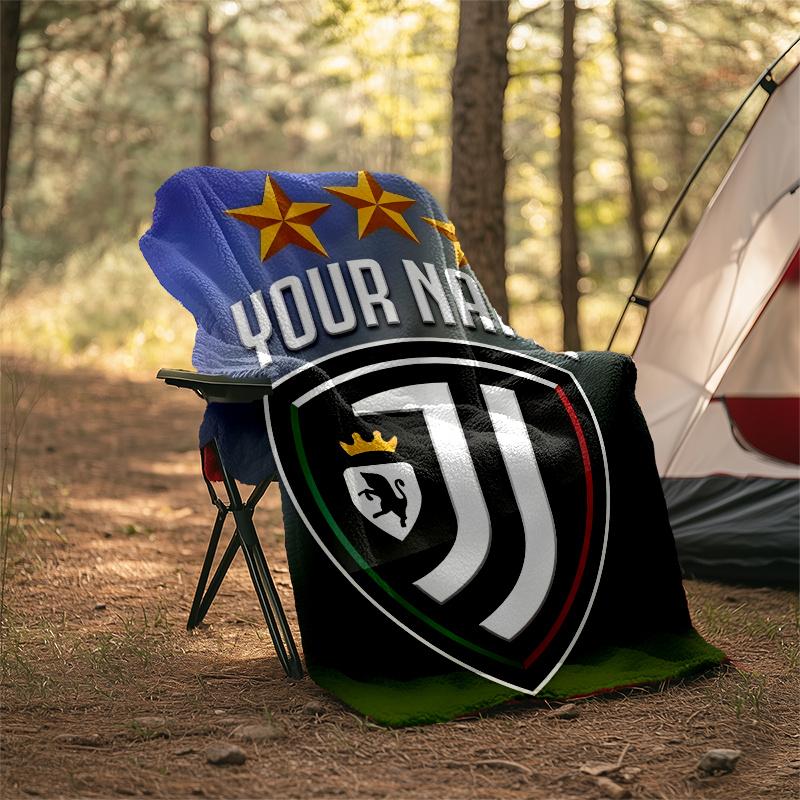 1pc Personalized Name Juventus Theme Blanket - Digital Print, Polyester, Cozy for All Seasons, Perfect for Outdoor, and Travel