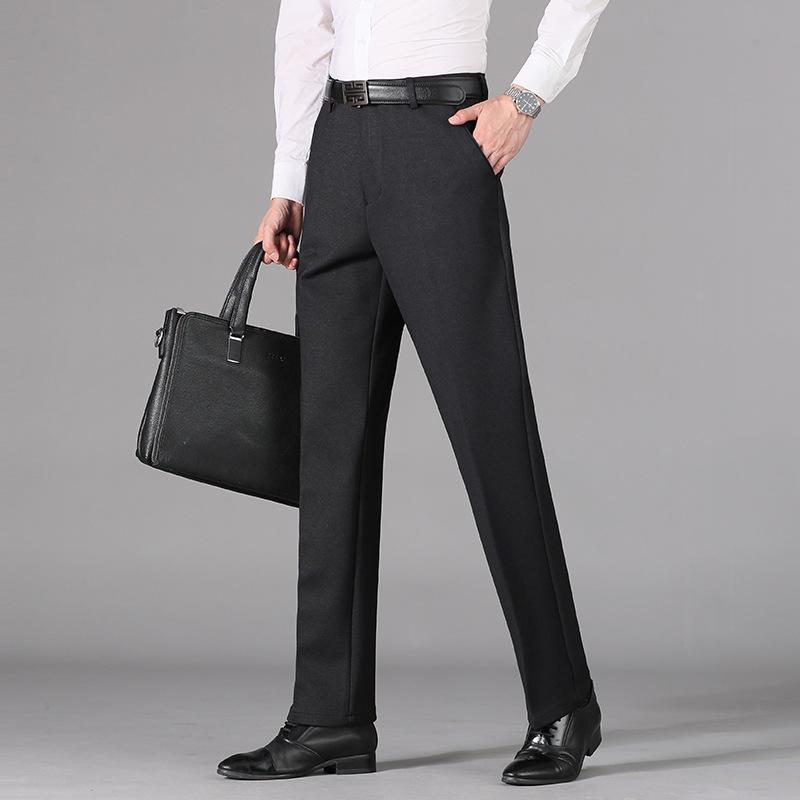 Premium Winter Fleece-Lined High Waist Straight-Leg Pants for Middle-Aged & Elderly Men - Warm, Loose, Casual Wear