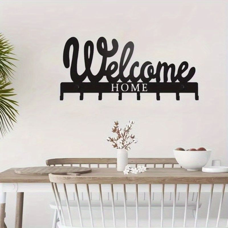 

Wall Key Holder 8 Hooks Welcome Sign Metal Wall Decor Iron Home Entryway 13x25
