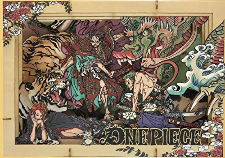 Ensky One Piece Dragon and Tiger Paper Theater Wood Style Premium PT-WP03, Approx. H182 x W257 x D51mm, Wooden