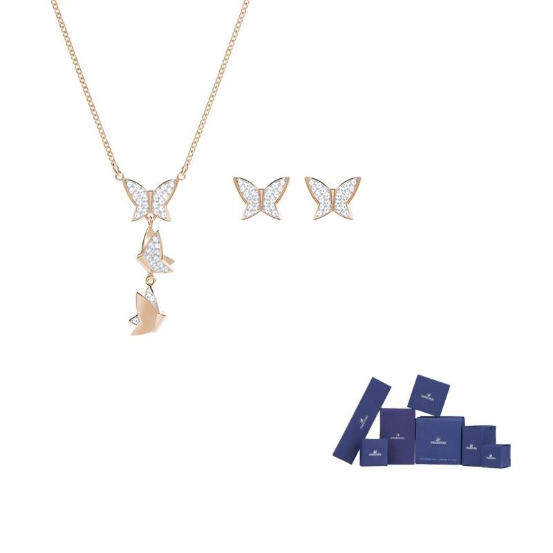 Swarovski Lilia Schmetterling Halskette und Ohrring-Set Damen Schmuck Roségold 5382365 Box (Random Color) white