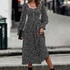Summer Print Dress Women A-line Casual Butterfly Sleeve Cotton Full Sleeve Turn-down Collar Mid-Calf