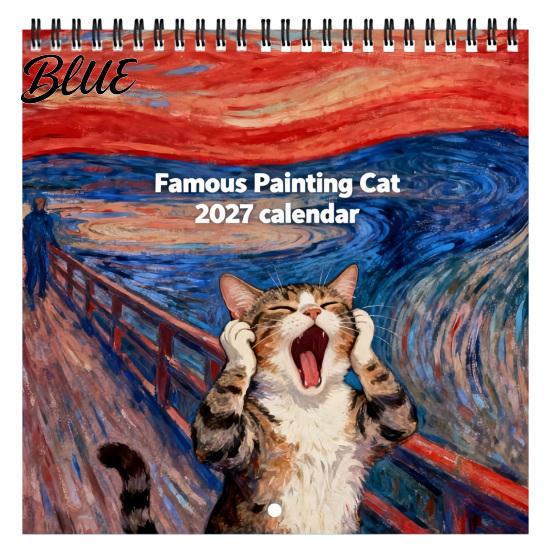 Pet Themed Daily Planner 2027 Oil Painting Cat Wall Calendar 12 Month Funny Planner Jan-Dec Creative Gifts for Women Men Spiral Bound Hanging