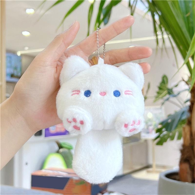 Cute Plush Cats Keychain Creative Animal Pendant Detachable Pendant Car Key Chain Backpack Pendant with Metal Keyring
