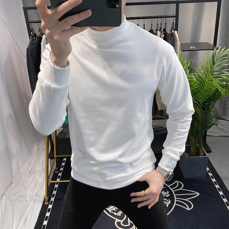 

European Solid Color Men s Sweatshirt - Spring/Autumn Half High Neck Long Sleeve T-Shirt with German Velvet L білий