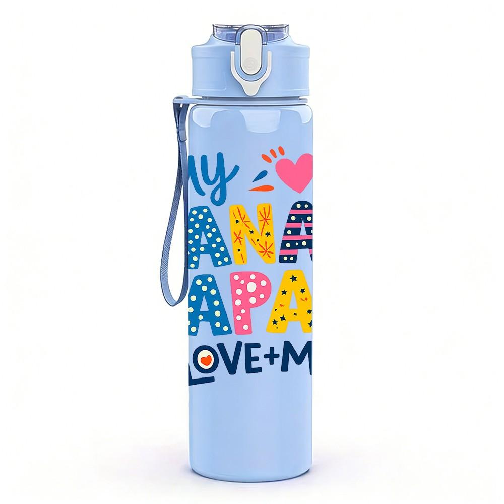 1PC My Nana Papa Love Me Family Art 750ml Color Plastic Sports Water Bottle Leakproof Flip Straw Lid Suitable for Sports Office Home Use