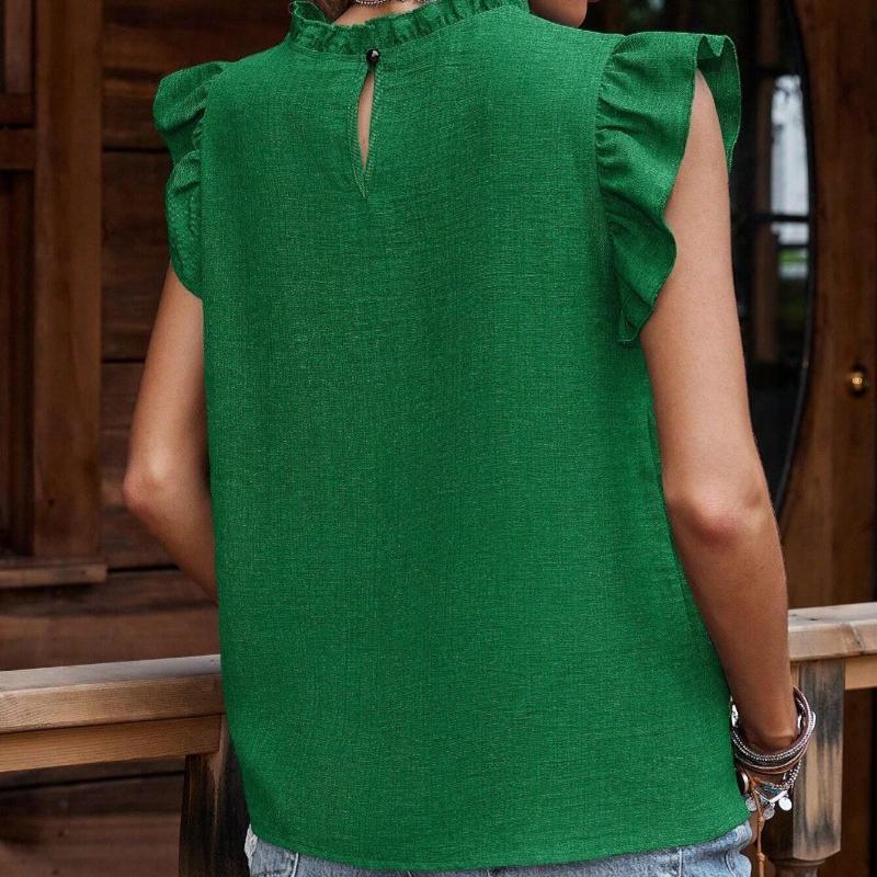 New Summer Pleated Ruffle Flying Sleeve Casual Blouse Women Solid Short Sleeve Round Neck Loose Shirts Women's Clothing Elegant Slim Fit Tops 26595