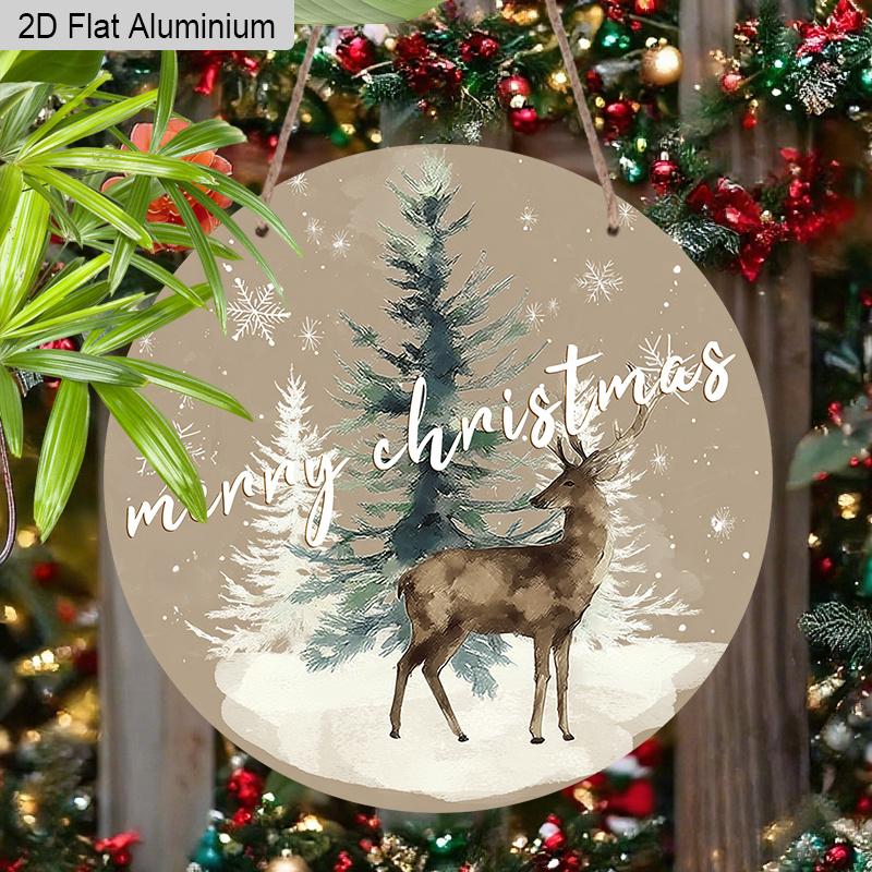 2D Flat Rustic Aluminium Christmas Sign with Elk Pattern - Navidad Figurine Ornaments - Ideal for Front Door, Wall, Porch, Fence Decor - Ideal