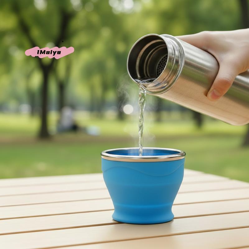 Portable Silicone Folding Water Cup Outdoor Heat Resistant Telescopic Collapsible Foldable Mug With Lid For Travel Camping