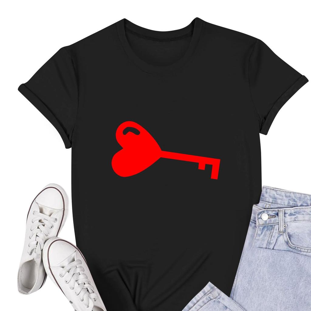 Męska luźna koszulka z okrągłym dekoltem i krótkim rękawem, z nadrukiem na Walentynki