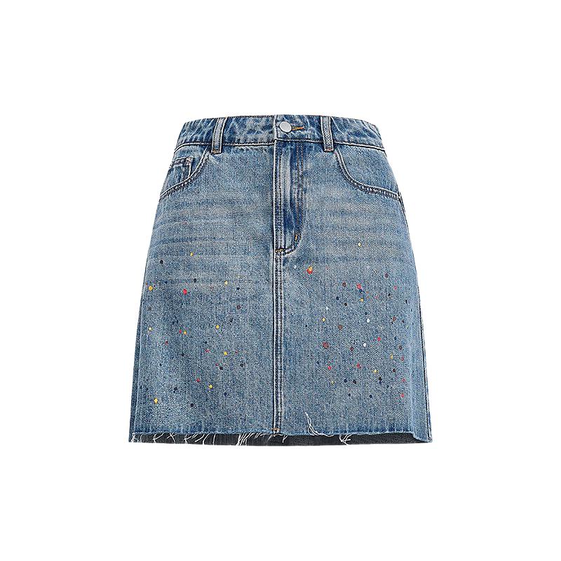 Qiusyiren Relaxed Ink Print A-Line Denim Skirt S