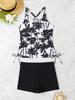 1011 new coconut print drawstring straps conservative bikini split high waist boxers tankini swimsuit