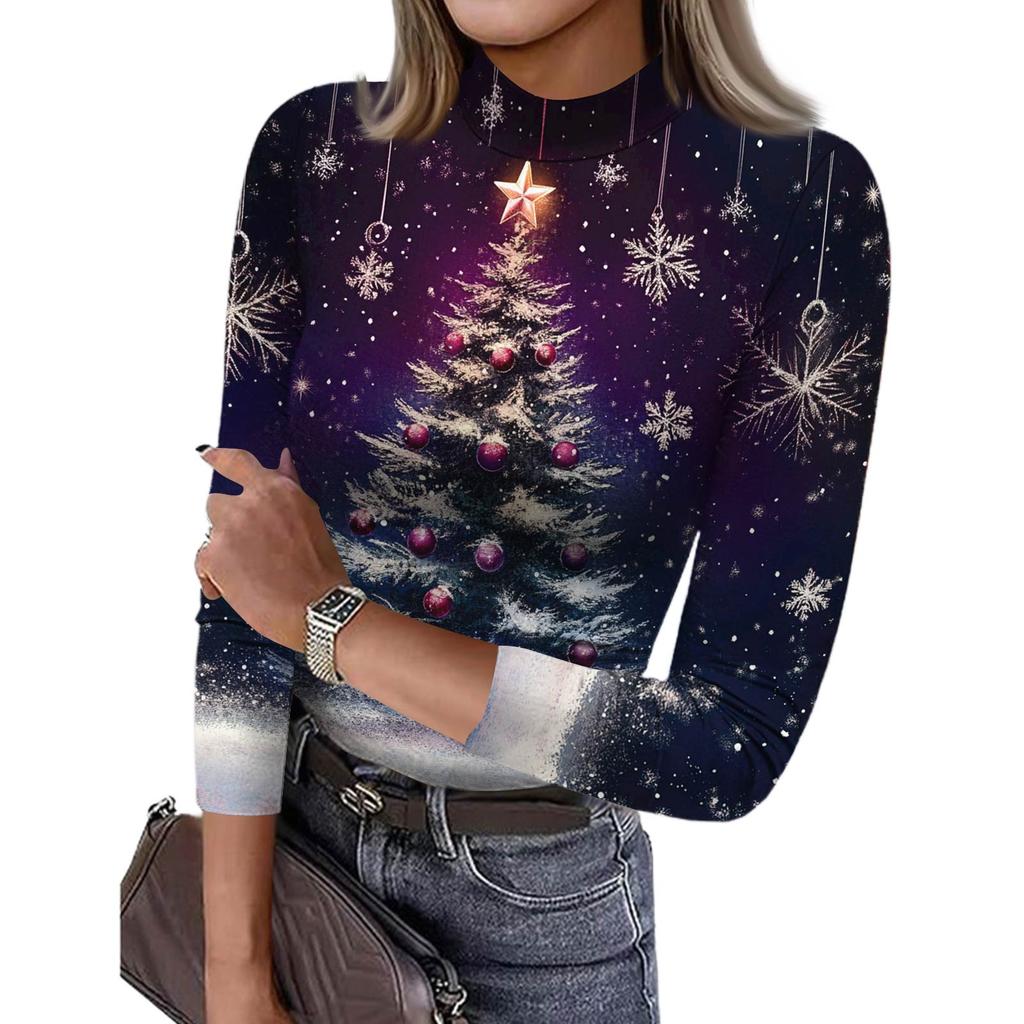 Damen Slim Bottom T-Shirt Mode Lässig Farbverlauf Druck Rundhals Pullover 3/4 Ärmel Top