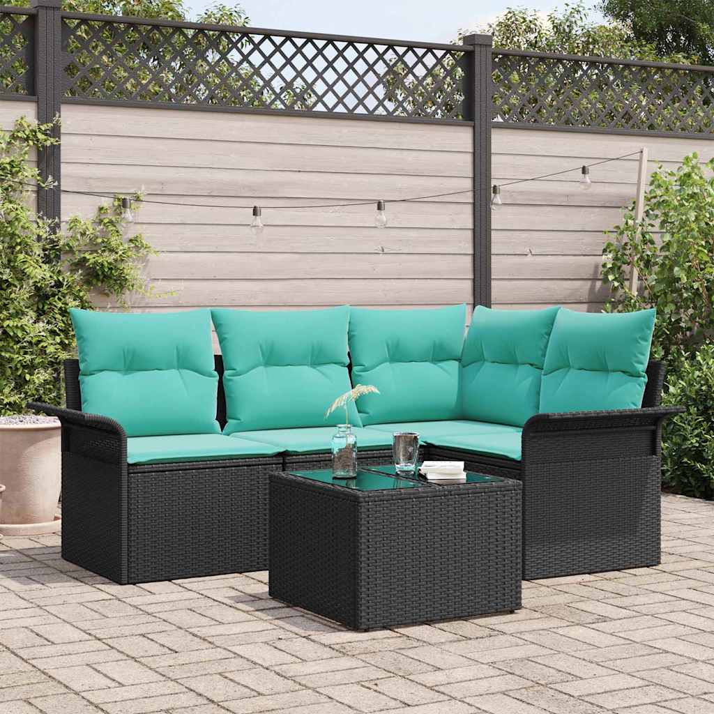 5 Piece Garden Sofa Set with Storage Black Poly Rattan