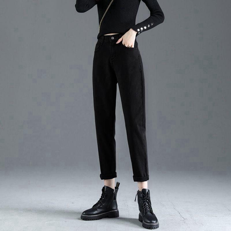 High Waisted Cropped Jeans for Women Loose Fit with Plush and Thickened Haren Jeans