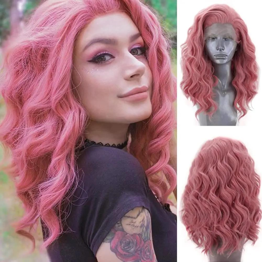 Peruci AIMEYA Sintetice cu Dantelă pe Margine Perucă Argintie Scurtă Ondulată pentru Femei Culoare Maro Roz Albastru Perucă Sintetică cu Dantelă Perucă Scurtă cu Dantelă Cosplay