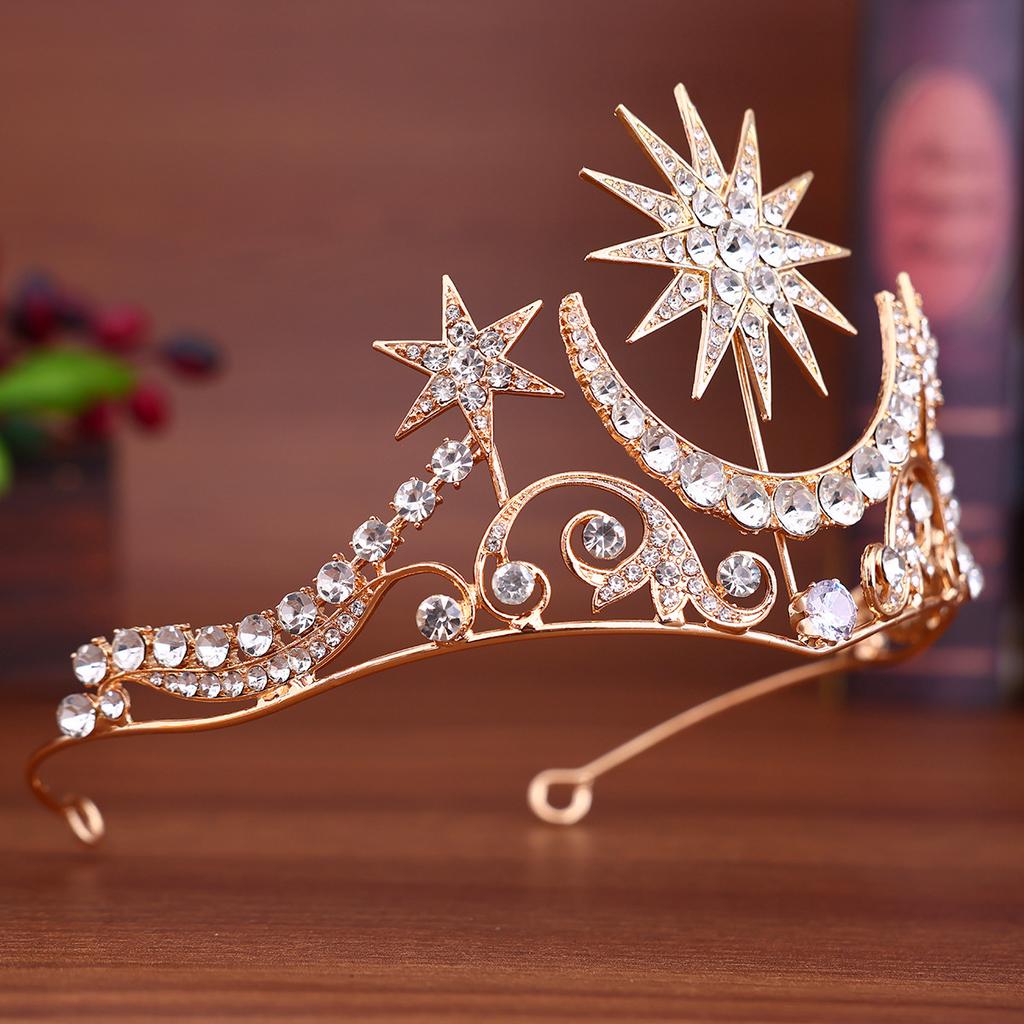 European and American Light Luxury Rhinestone Bridal Crown Headdress Alloy Diamond Sun Crown Hair Accessories Wedding Hair Crown Accessories